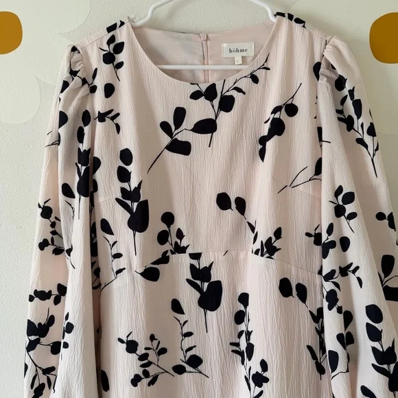 EUC Bohme Hadlee Cream and Black Floral Long Balloon Sleeve Midi Dress - Picture 5 of 12